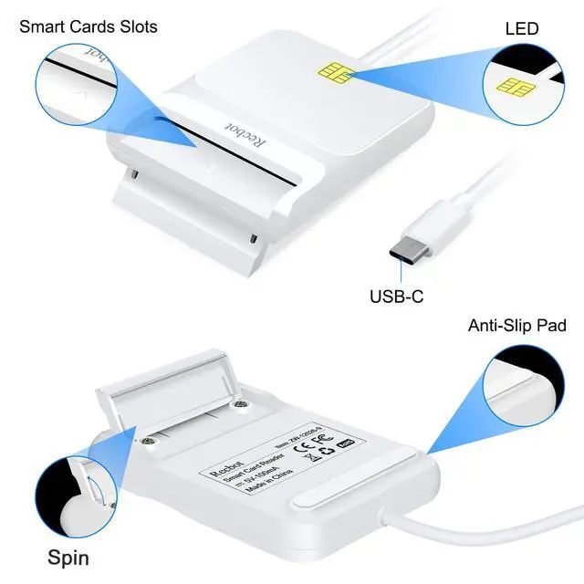 Alt view image 5 of 7 - CAC Reader USB C, CAC Reader Military, DOD Military USB C Common Access CAC Smart Card Reader, Compatible with Windows, Mac OS and Linux (White)
