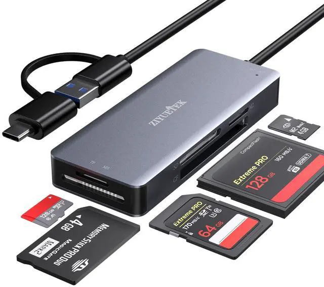 Main image of USB C USB3.0 SD Card Reader, 5in1 Multi Card Reader for SD/TF/CF/Micro SD/MS/M2, Drive Free for iPhone 15 pro max/Windows/Mac/Linux/Android (USB3.0 and Type-C)