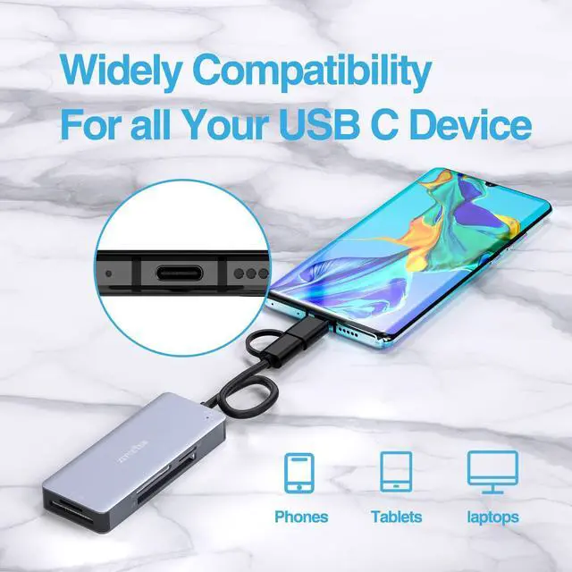 Alt view image 5 of 7 - USB C USB3.0 SD Card Reader, 5in1 Multi Card Reader for SD/TF/CF/Micro SD/MS/M2, Drive Free for iPhone 15 pro max/Windows/Mac/Linux/Android (USB3.0 and Type-C)