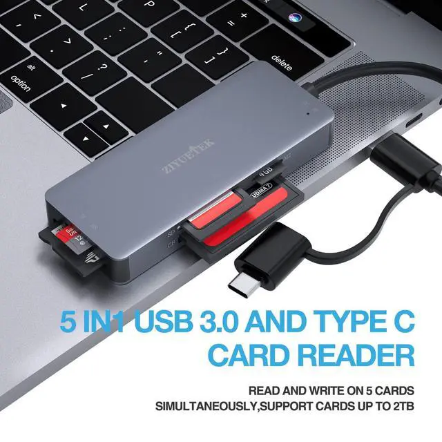 Alt view image 6 of 7 - USB C USB3.0 SD Card Reader, 5in1 Multi Card Reader for SD/TF/CF/Micro SD/MS/M2, Drive Free for iPhone 15 pro max/Windows/Mac/Linux/Android (USB3.0 and Type-C)