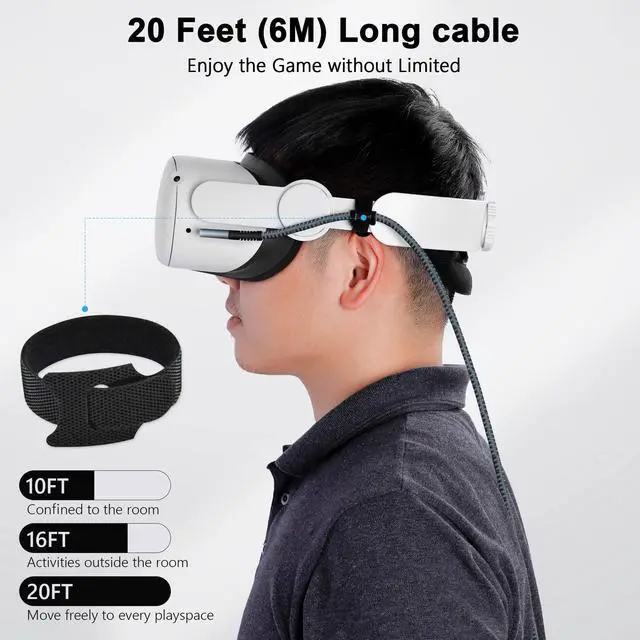 Alt view image 4 of 6 - Link Cable 20FT Compatible for Quest 3S/3, Quest 2/Pro, Pico 4, Nylon Braided Charging Cord for Rift S/Steam VR Games, USB 3.0 Type C to C High Speed Data Transfer Cables for Gaming PC