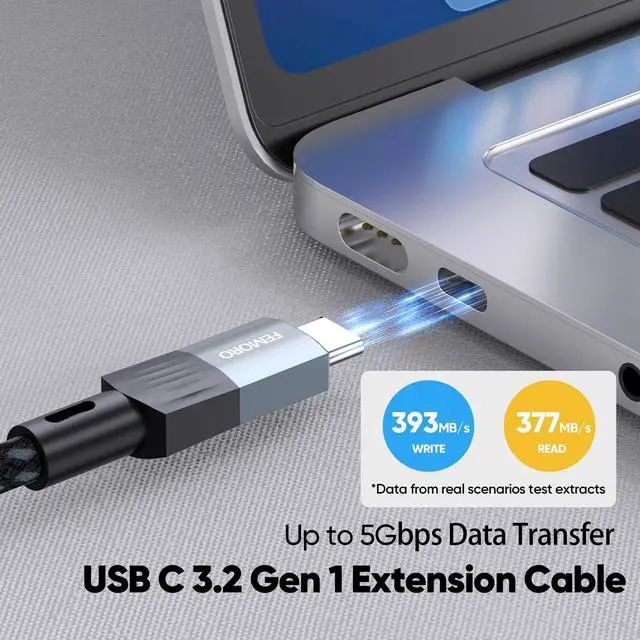 Alt view image 4 of 7 - USB C Extension Cable 20ft Extra Long 4K@60Hz Display 100W Charging 5Gbps Data Transfer USB-C Male to Female Durable Braided Cord for Phones Tablet Laptop Camera Monitor etc.