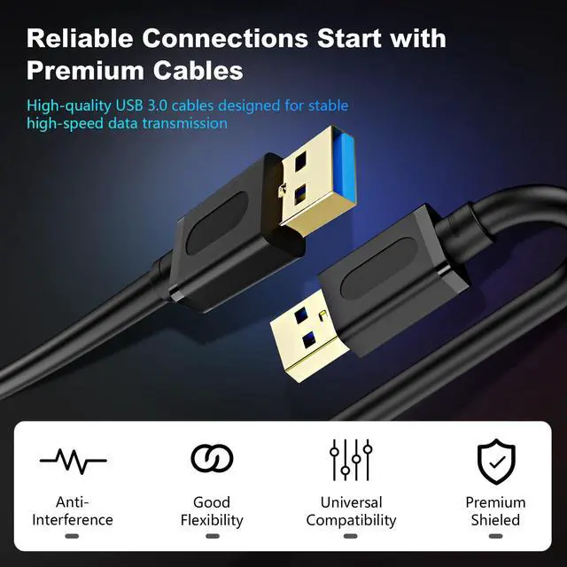 Alt view image 4 of 7 - USB 3.0 Male to Male Cable 25Ft,USB to USB Cable with Gold-Plated Connector for Hard Drive Enclosures, DVD Player, Laptop Cooler(25Ft/8M)