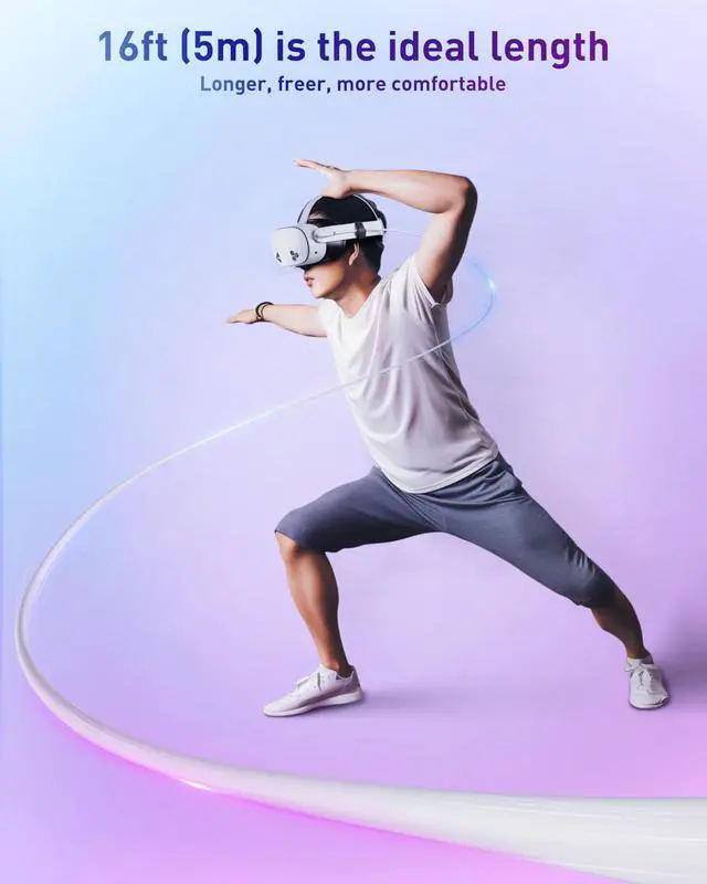 Alt view image 6 of 7 - VR Charging Link Cable 16FT Charge While Playing PC VR, USB 3.0 Stable Data, Built to Replace Meta Link Cable for Quest 3S / Quest 3 / Quest 2 / Pico 4 White