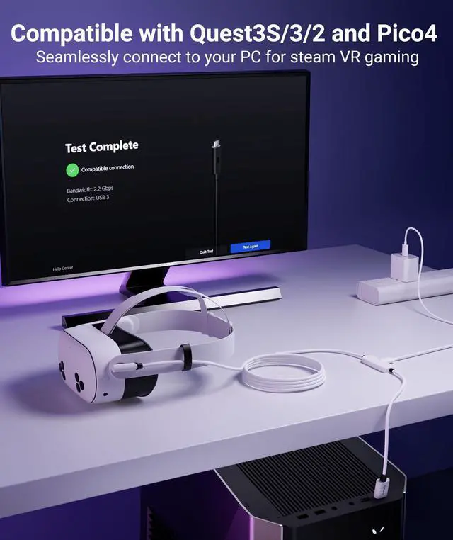 Alt view image 4 of 7 - Link Cable with Charging 20FT Compatible with Oculus/Meta Quest 3S/3 Accessories, Quest2/Pro, Pico4, Next-Gen VR Cable with USB 3.0 A to C Adapter for SteamVR, Charge & Link Simultaneously