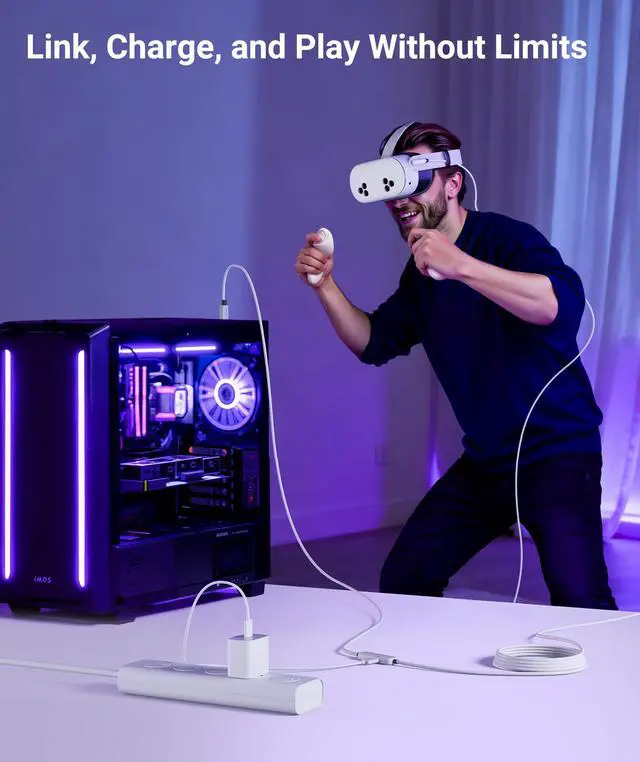 Alt view image 6 of 7 - Link Cable with Charging 20FT Compatible with Oculus/Meta Quest 3S/3 Accessories, Quest2/Pro, Pico4, Next-Gen VR Cable with USB 3.0 A to C Adapter for SteamVR, Charge & Link Simultaneously