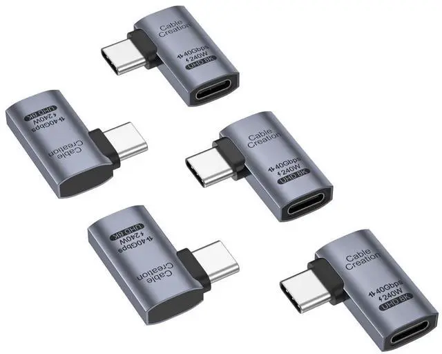 Main image of Right Angle USB C Adapter 5 Pack, USB C Male to Female 90 Degree Adapter 40Gbps 240W Compatible with Thunderbolt 4, USB 4, Notebook, PC, Tablet, Phone and More, Right Angle