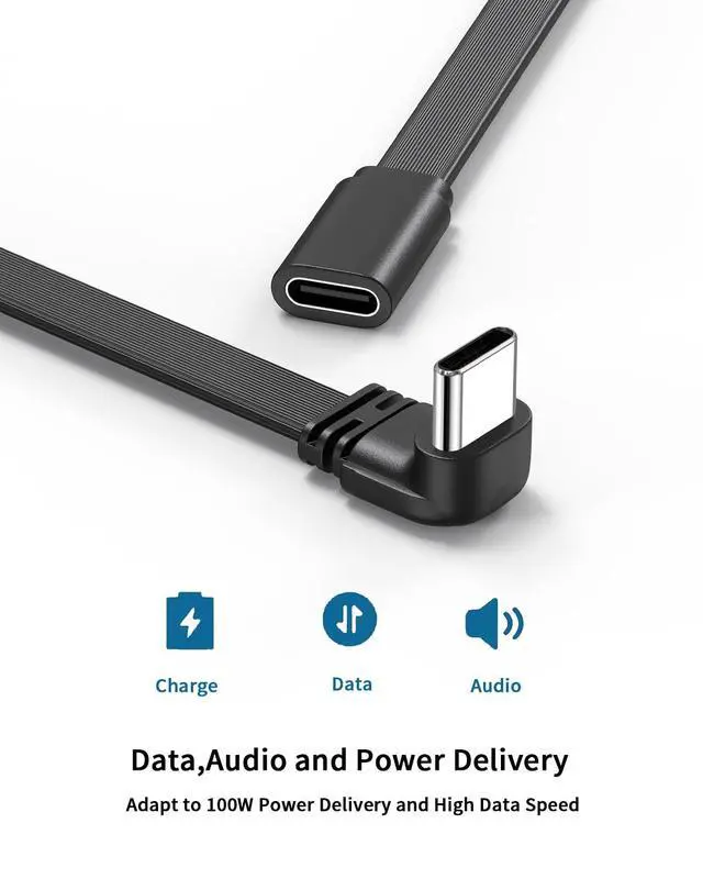 Alt view image 7 of 7 - 2Pack 90 Degree USB2.0 C Male to Female Extension Cable 8 Inch, Rightangle USBC Adapter, 100W Fast Charging, 480Mbps Flexible & Soft Flat Type-C Extender Cord (Not Supported Video and USB3.0)