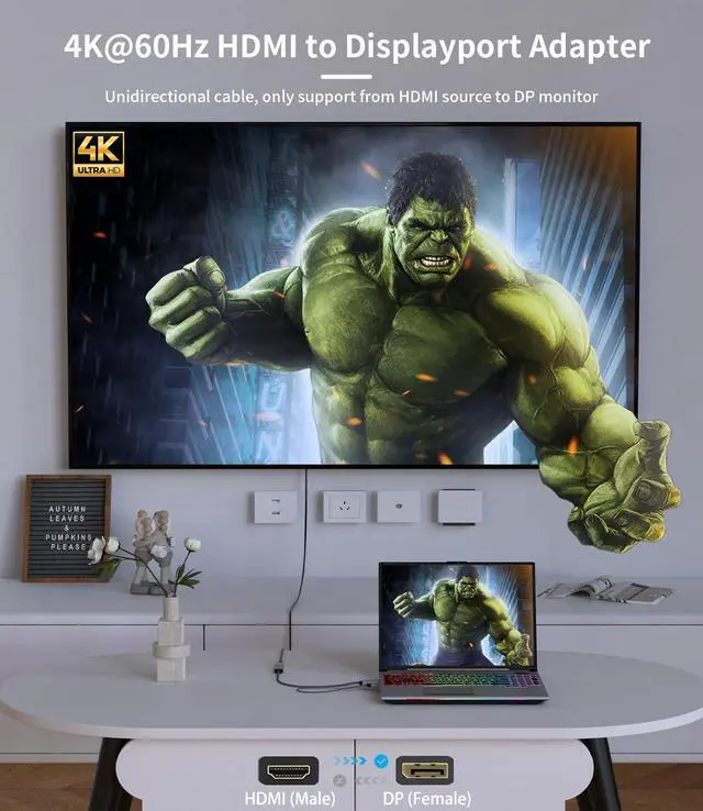 Alt view image 2 of 7 - HDMI to Displayport Adapter, 4K@60Hz Active HDMI Male to DP Female Converter Adapter High Speed HDCP 2.2 Cable for PC,NVIDIA,AMD,NS,PS4/5,Xbox One/Series X (8.66 in)