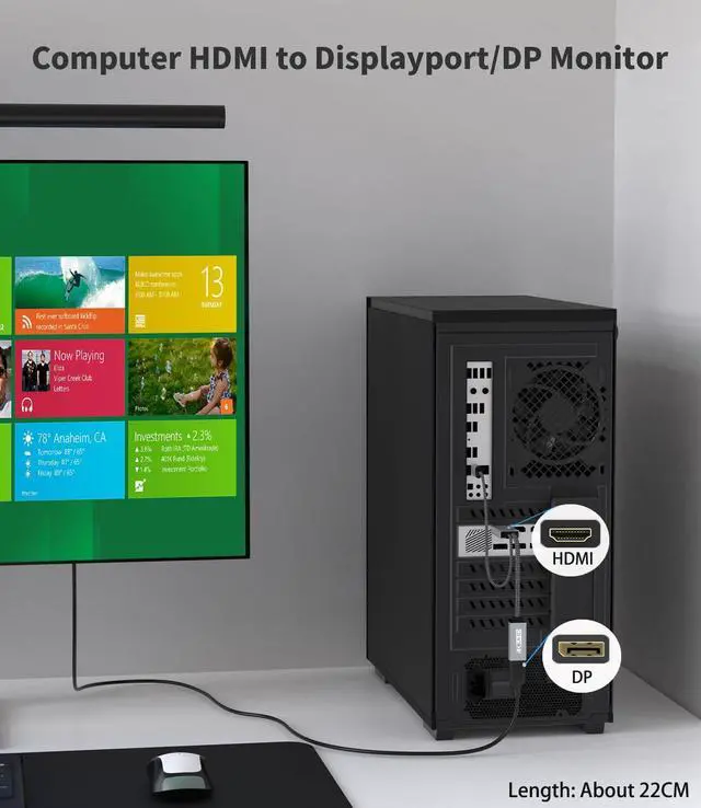 Alt view image 5 of 7 - HDMI to Displayport Adapter, 4K@60Hz Active HDMI Male to DP Female Converter Adapter High Speed HDCP 2.2 Cable for PC,NVIDIA,AMD,NS,PS4/5,Xbox One/Series X (8.66 in)