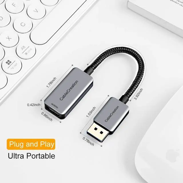 Alt view image 6 of 7 - Active DP to HDMI Adapter HDR 4K@60Hz 2K@144Hz 1080P@144Hz, Braided DisplayPort 1.4 to HDMI 4K Converter (Male to Female), Support Eyefinity Multi-Display, Aluminum