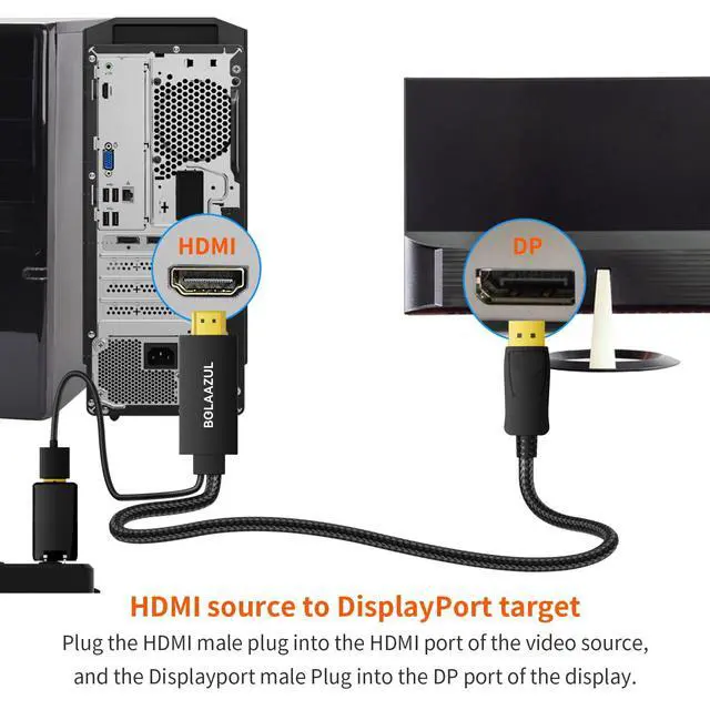 Alt view image 2 of 7 - Active 4K HDMI to Displayport 1.2 Converter Adapter Cable, from HDMI Source to DisplayPort Monitor Cable - Unidirectional M/M - for PS3/PS4/TV/Monitor/Projector