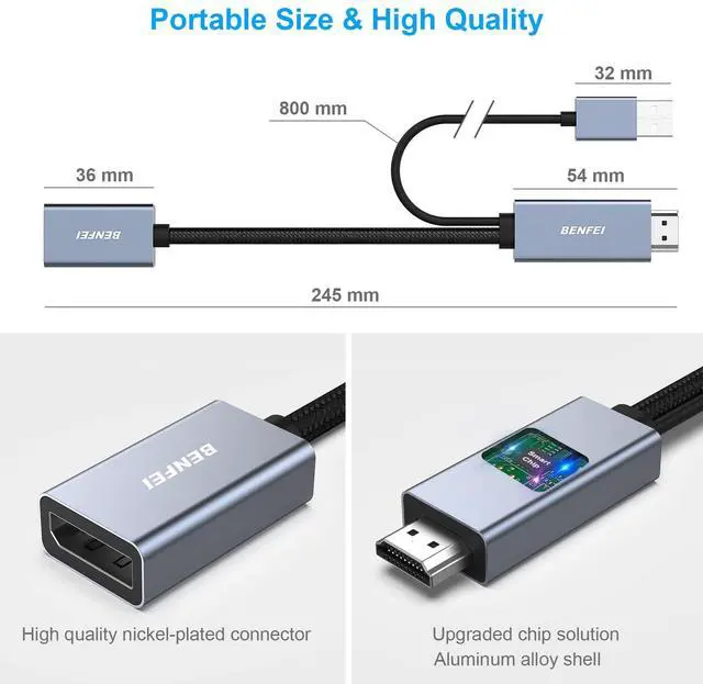 Alt view image 5 of 7 - HDMI to DisplayPort Adapter, HDMI Source to DisplayPort Monitor Compatible with PC Graphics Card Laptop PS5 Xbox One(360) Supporting 4K@60Hz 2K@144Hz 1080P@165Hz