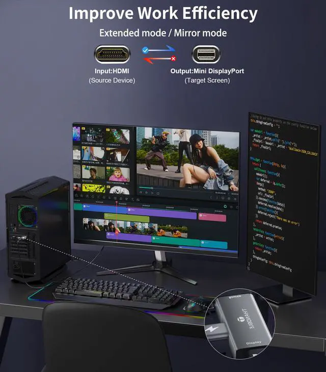 Alt view image 4 of 7 - HDMI to Mini DisplayPort Adapter 4K 60Hz, HDMI Souce to Mini DP Monitor Converter, Male to Thunderbolt 2 Female Compatible with Laptops, Graphics Cards, PS5, AMD,NVIDIA-1 Pack