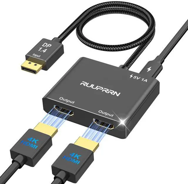 Main image of 4K@60Hz DisplayPort to Dual HDMI Adapter, DP 1.4 Source to HDMI 2.0 Splitter for Dual Monitors, Display Port to HDMI Splitter 1 in 2 Out Extended Display, for PC,NVIDIA, AMD Graphic Card