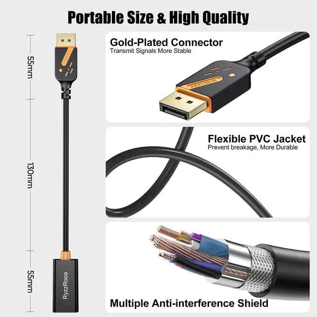 Alt view image 6 of 7 - 4K Display Port to HDMI Adapter, 5 Pack, 10.2Gbps DP 1.2 to HDMI 1.4 Adapter, Uni-DirectionalMale to Female Compatible with Monitor, Laptop, PC, Projector, TV