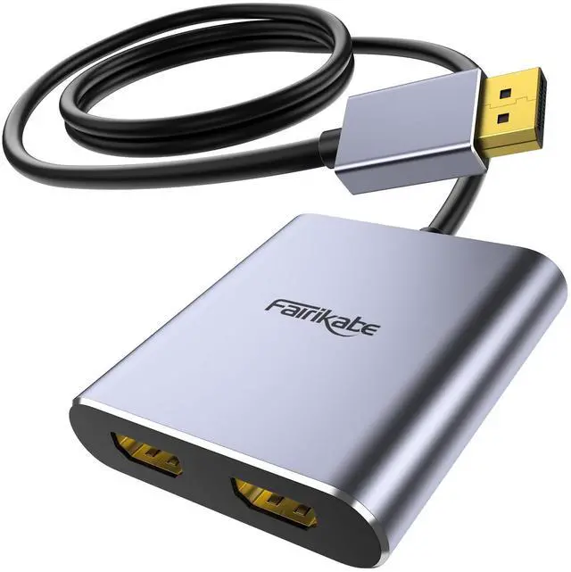 Main image of Displayport to Dual HDMI Adapter, 4K 60Hz Display Port to hdmi Splitter for Dual Monitors Extended Display, DP 1.2 to 2 HDMI Monitor for Computer Laptop Graphic Card, MST Extend Mode for Windows Only