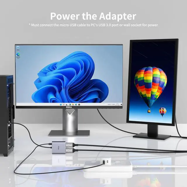 Alt view image 4 of 7 - Displayport to Dual HDMI Adapter, 4K 60Hz Display Port to hdmi Splitter for Dual Monitors Extended Display, DP 1.2 to 2 HDMI Monitor for Computer Laptop Graphic Card, MST Extend Mode for Windows Only