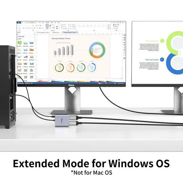Alt view image 5 of 7 - Displayport to Dual HDMI Adapter, 4K 60Hz Display Port to hdmi Splitter for Dual Monitors Extended Display, DP 1.2 to 2 HDMI Monitor for Computer Laptop Graphic Card, MST Extend Mode for Windows Only