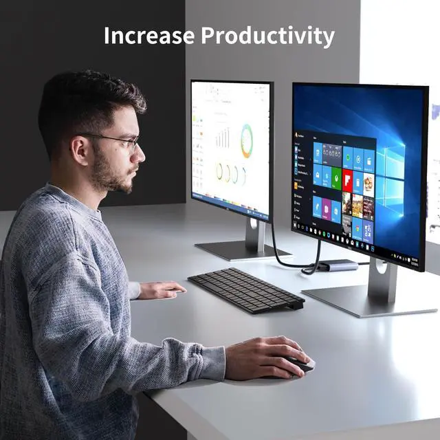 Alt view image 6 of 7 - Displayport to Dual HDMI Adapter, 4K 60Hz Display Port to hdmi Splitter for Dual Monitors Extended Display, DP 1.2 to 2 HDMI Monitor for Computer Laptop Graphic Card, MST Extend Mode for Windows Only