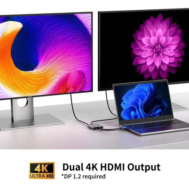 Alt view image 7 of 7 - Displayport to Dual HDMI Adapter, 4K 60Hz Display Port to hdmi Splitter for Dual Monitors Extended Display, DP 1.2 to 2 HDMI Monitor for Computer Laptop Graphic Card, MST Extend Mode for Windows Only