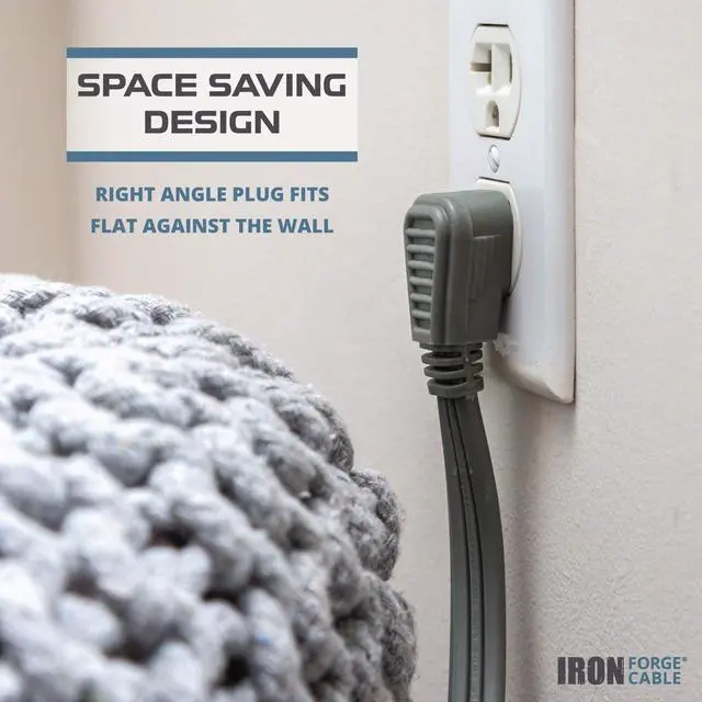 Alt view image 4 of 7 - 6 ft Appliance Extension Cord Gray 14/3 Heavy Duty - Flat Plug & Flat Cable 15 Amp 3 Prong SPT-3 for Major Home Appliances, 14 AWG