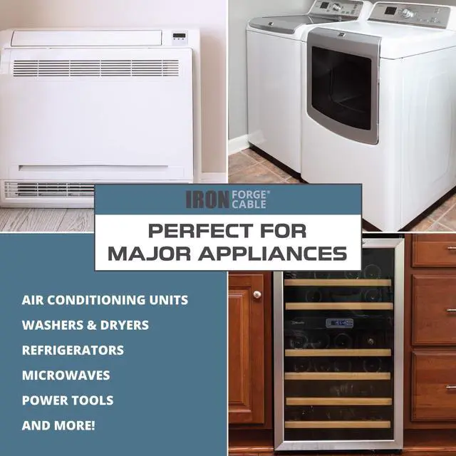 Alt view image 6 of 7 - 6 ft Appliance Extension Cord Gray 14/3 Heavy Duty - Flat Plug & Flat Cable 15 Amp 3 Prong SPT-3 for Major Home Appliances, 14 AWG