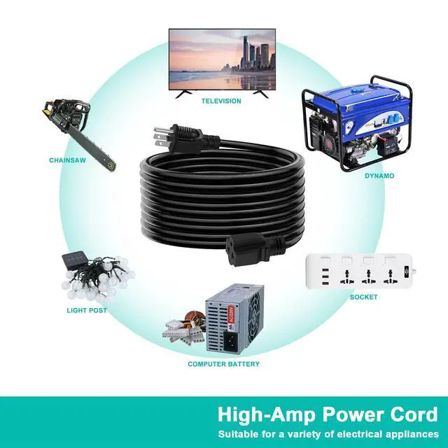 Alt view image 4 of 7 - 15 FT 12 Gauge Extension Cord, 12AWG 15Amp 5-15P Household AC Plug Adapter to 20Amp 5-15R, 5-20R, 6-15R, 6-20R, T Blade Outlet Power Cord.