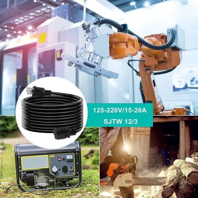 Alt view image 6 of 7 - 15 FT 12 Gauge Extension Cord, 12AWG 15Amp 5-15P Household AC Plug Adapter to 20Amp 5-15R, 5-20R, 6-15R, 6-20R, T Blade Outlet Power Cord.