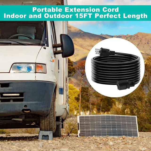 Alt view image 7 of 7 - 15 FT 12 Gauge Extension Cord, 12AWG 15Amp 5-15P Household AC Plug Adapter to 20Amp 5-15R, 5-20R, 6-15R, 6-20R, T Blade Outlet Power Cord.