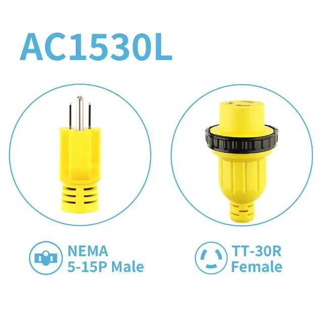Alt view image 2 of 7 - 30 Amp to 15 Amp 110V RV Adapter Cord 18 Inch, Twist Lock NEMA 5-15P Male to L5-30R Female Power Dogbone Electrical Plug Converter for Camper RV Trailer