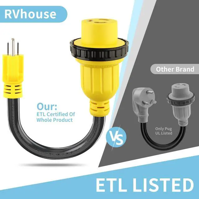 Alt view image 5 of 7 - 30 Amp to 15 Amp 110V RV Adapter Cord 18 Inch, Twist Lock NEMA 5-15P Male to L5-30R Female Power Dogbone Electrical Plug Converter for Camper RV Trailer