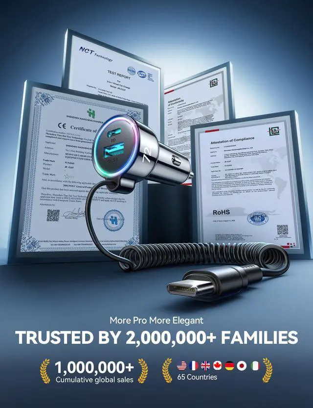 Alt view image 7 of 7 - 72W Car Charger USB C for iPhone 17/16, 36W Super Fast Charging Type C Coiled Cable for iPhone 17/16 Pro Max Plus/Samsung S25/S24/S23/Pixel 10 Car Phone Charger Adapter for Pixel/Android, iPad Pro