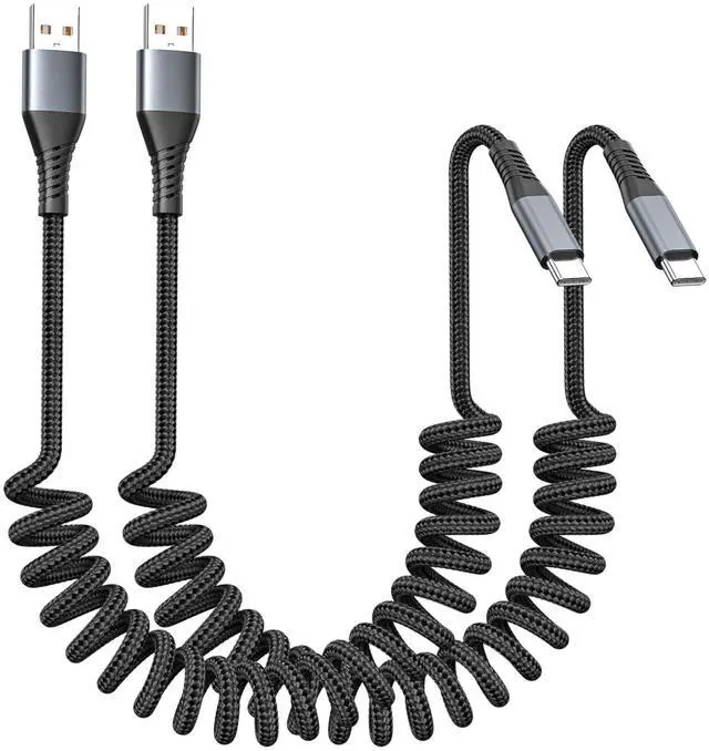Main image of 2-Pack Coiled USB C Cable for iPhone 17/16/15 All Series, USB A to Type-C Charger Flexible 1-3FT Length & Braided iPhone Fast Charging Cord for iPad Air 4/Mini 6/Galaxy/Pixel/Moto/LG