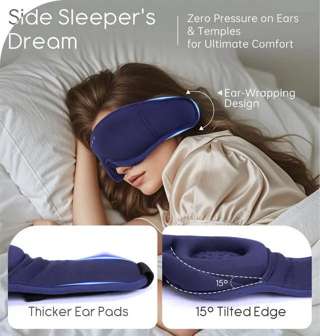 Alt view image 5 of 7 - Sleep Mask with Headphones Bluetooth 5.4, 3D Eye Mask Blackout with Soft Bamboo Cotton for Side Sleepers Women Men, Sleep Headphones Earphones HD Speaker Microphone for Travel Meditation Gift