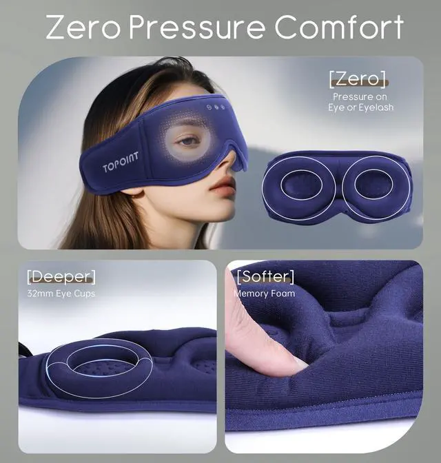 Alt view image 4 of 7 - Sleep Mask with Headphones Bluetooth 5.4, 3D Eye Mask Blackout with Soft Bamboo Cotton for Side Sleepers Women Men, Sleep Headphones Earphones HD Speaker Microphone for Travel Meditation Gift