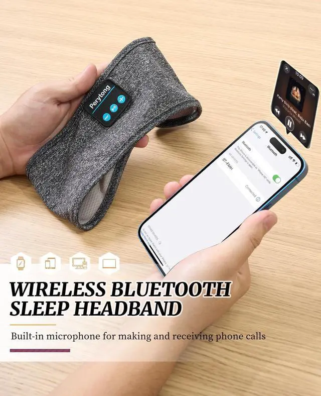 Alt view image 7 of 7 - Sleep Headphones Wireless, Bluetooth Sports Headband Headphones with Ultra-Thin HD Stereo Speakers Perfect for Sleeping,Workout,Jogging,Yoga,Insomnia, Air Travel, Meditation (Grey)