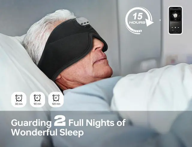 Alt view image 5 of 7 - Sleep Mask with Bluetooth Headphones, 3D Eye Mask for Sleep Headphones with White Noise, Total Blackout, 5.4 Bluetooth, Timer, 15 Hours for Women Men, Travel, Meditation, Nap, CPAP Users