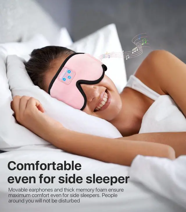 Alt view image 3 of 7 - Sleep Headphones 3D Sleep Mask with Bluetooth 5.4 Headphones, Wireless Music Sleeping Eye Mask with Ultra-Thin HD Stereo Speakers for Side Sleepers, Adjustable Blackout & Noise Cancelling for Men