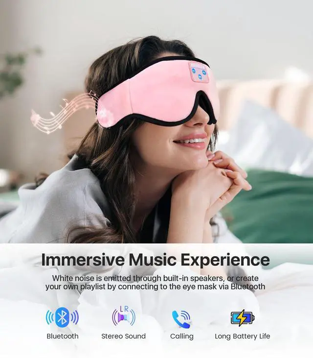 Alt view image 4 of 7 - Sleep Headphones 3D Sleep Mask with Bluetooth 5.4 Headphones, Wireless Music Sleeping Eye Mask with Ultra-Thin HD Stereo Speakers for Side Sleepers, Adjustable Blackout & Noise Cancelling for Men