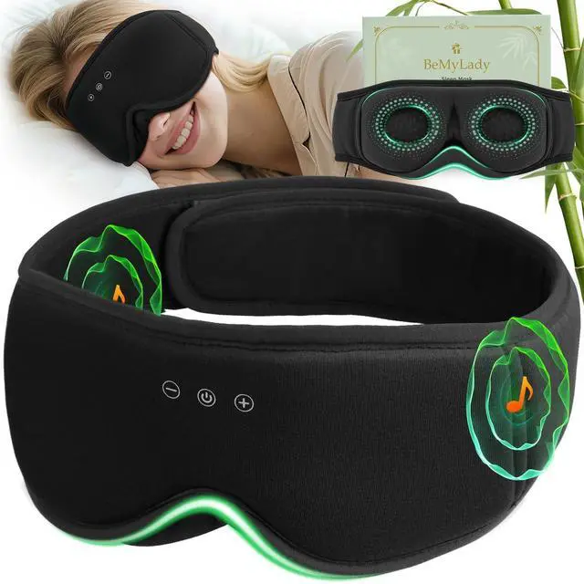 Main image of 3D Bamboo Cotton Sleep Mask with Bluetooth 5.4 Headphone, Music Wireless Bluetooth Blackout Eye Mask for Side Sleepers, Earphones HD Speaker Microphone for Travel, Gifts for Women Men, Black
