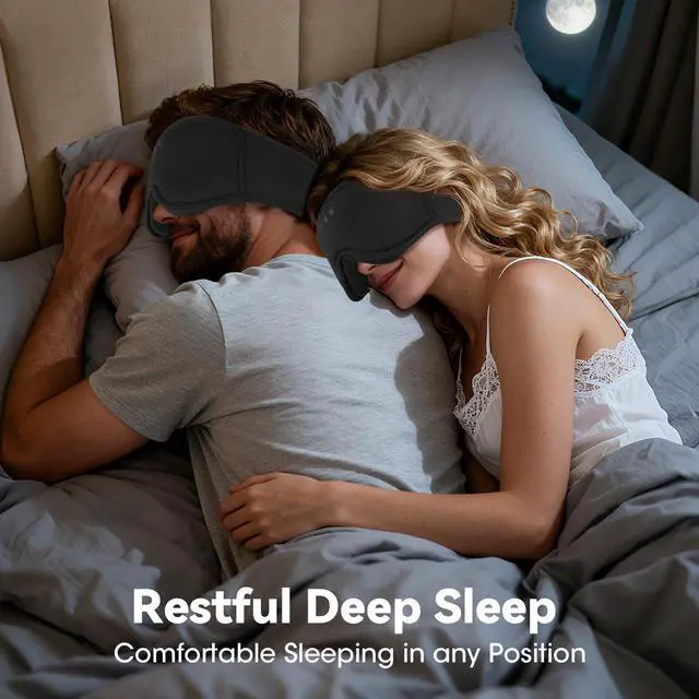 Alt view image 3 of 14 - 3D Bamboo Cotton Sleep Mask with Bluetooth 5.4 Headphone, Music Wireless Bluetooth Blackout Eye Mask for Side Sleepers, Earphones HD Speaker Microphone for Travel, Gifts for Women Men, Black