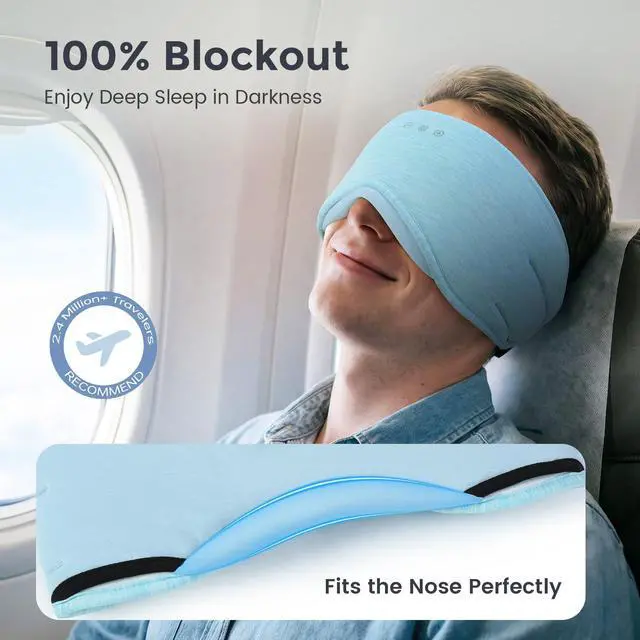 Alt view image 2 of 7 - Sleep Headphones with Bluetooth 5.4 Sleep Mask, Bamboo Cotton Music Wireless Bluetooth Eye Mask for Sleeping, Earphones HD Speaker Microphone for Travel, Gifts for Men Women(Blue)