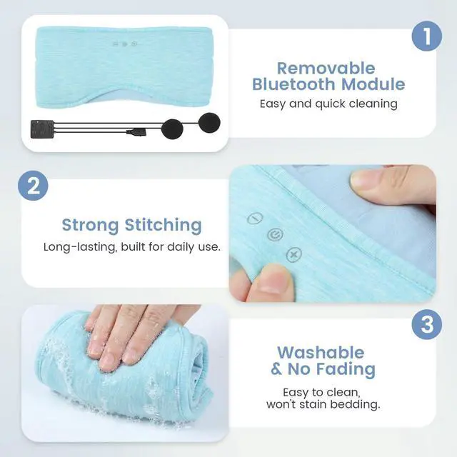 Alt view image 7 of 7 - Sleep Headphones with Bluetooth 5.4 Sleep Mask, Bamboo Cotton Music Wireless Bluetooth Eye Mask for Sleeping, Earphones HD Speaker Microphone for Travel, Gifts for Men Women(Blue)