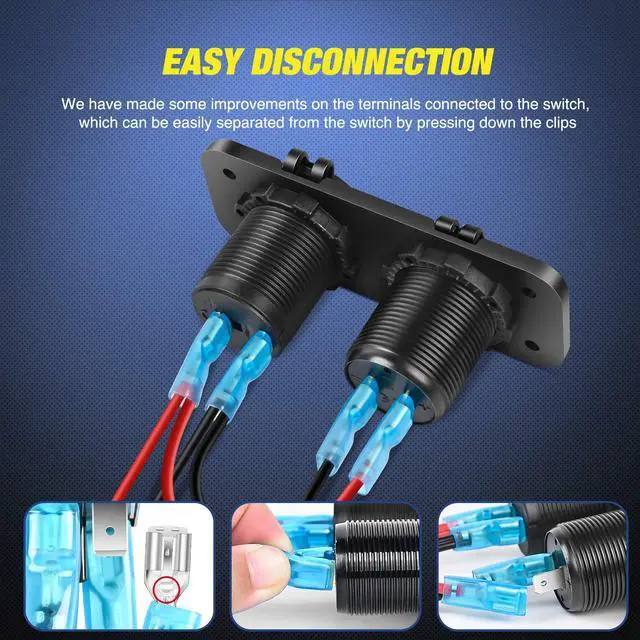 Alt view image 4 of 7 - QC 3.0 USB Charger and Cigarette Lighter Socket Pre-Wired 12V-24V for Cars Trucks