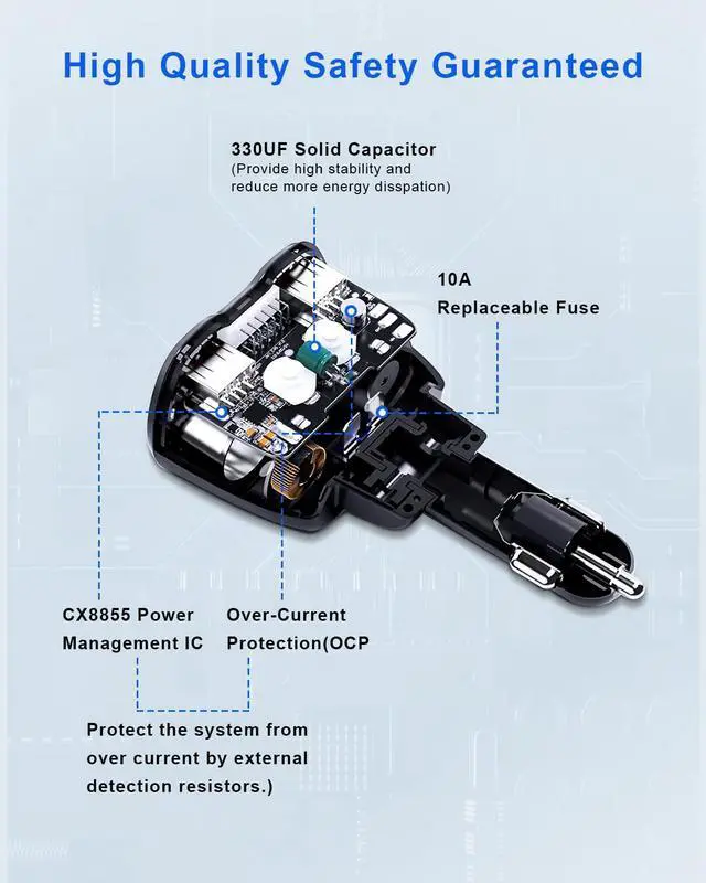 Alt view image 3 of 7 - Upgraded Cigarette Lighter Splitter, 2 Socket Cigarette Lighter Adapter with LED Voltmeter, Dual USB A 12V and Type C 20W PD Car Charger Adapter for Mobile Cell Phone GPS Dash Cam