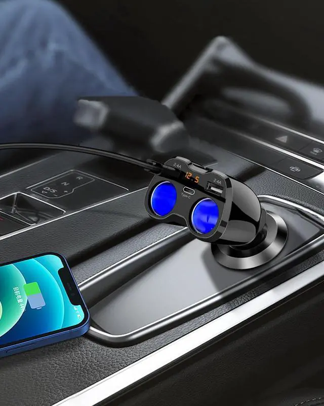 Alt view image 5 of 7 - Upgraded Cigarette Lighter Splitter, 2 Socket Cigarette Lighter Adapter with LED Voltmeter, Dual USB A 12V and Type C 20W PD Car Charger Adapter for Mobile Cell Phone GPS Dash Cam