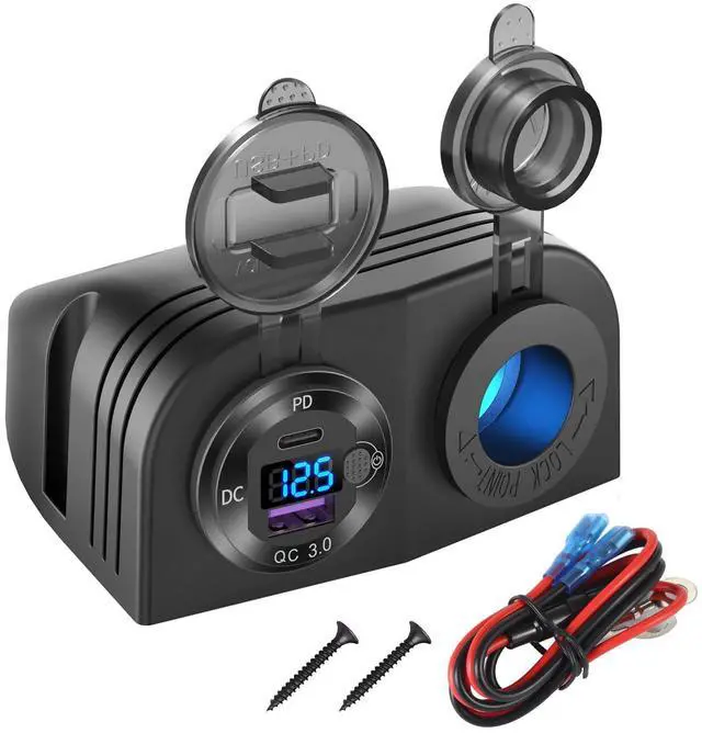Main image of Tent Type Panel 12V USB Outlet Lighted Cigarette Lighter Socket, PD3.0 & QC3.0 Car USB Port Aluminum Charger with LED Voltmeter & Switch, Waterproof Power Panel Adapter DIY Kit for Car Boat Marine RV