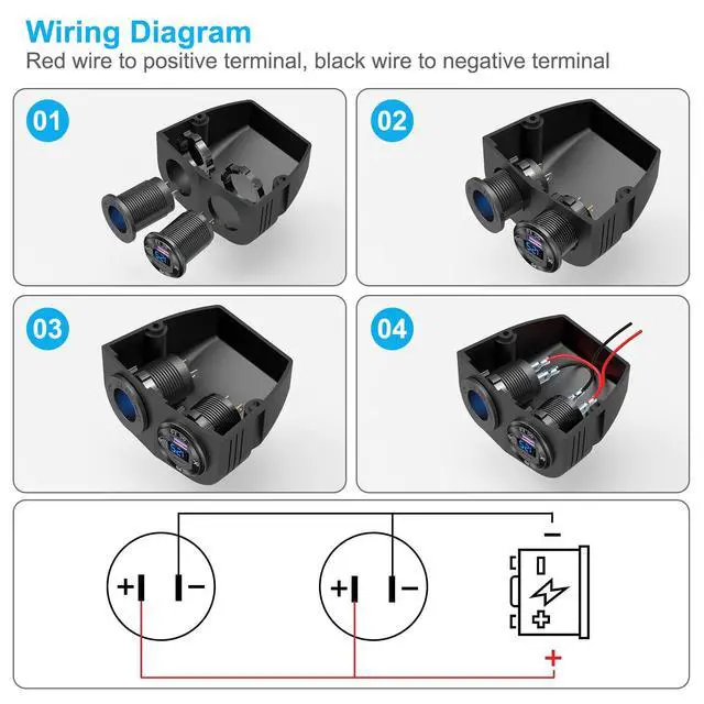 Alt view image 6 of 7 - Tent Type Panel 12V USB Outlet Lighted Cigarette Lighter Socket, PD3.0 & QC3.0 Car USB Port Aluminum Charger with LED Voltmeter & Switch, Waterproof Power Panel Adapter DIY Kit for Car Boat Marine RV