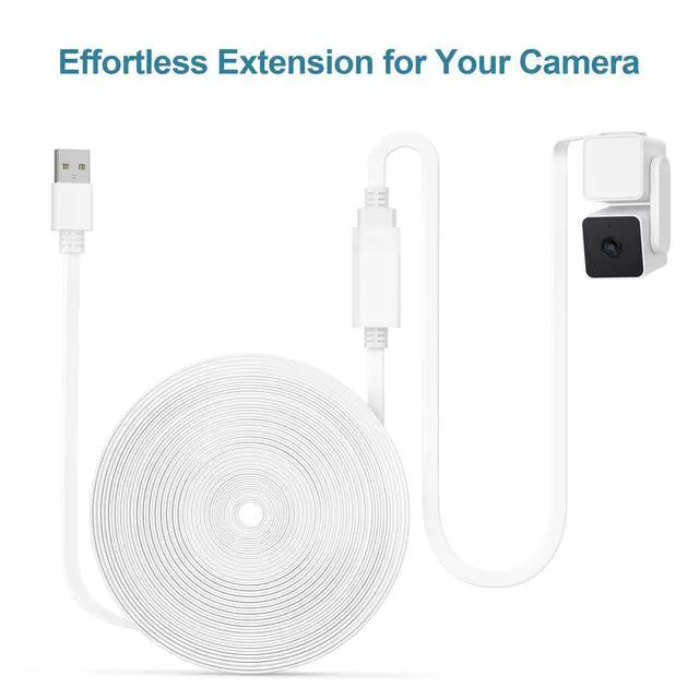 Alt view image 4 of 7 - 30FT Ring Camera Extension Cord 2Pack,USB Extension Cable White Compatible with WYZE Cam V4 V3 V2,OG,Blink 4,Blink XT,Mini 2,Google Nest,Flat Weatherproof Power Extender Charging Cable Wire